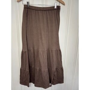 Max Studio Brown Tiered Maxi Skirt Womens S Elastic Waist Neutral Basic Boho